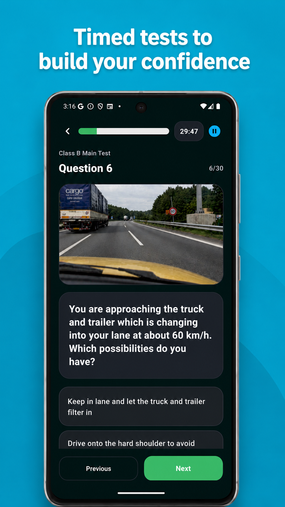DriveBW timed test screen