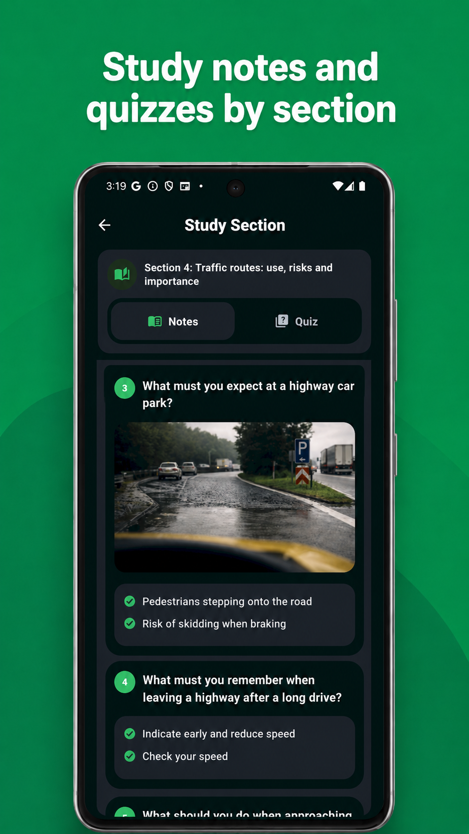 DriveBW study notes screen
